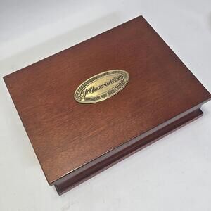 Wooden Keepsake Memory Box with Brass Plaque Hinged Lid Mahogany Finish11x8x3"